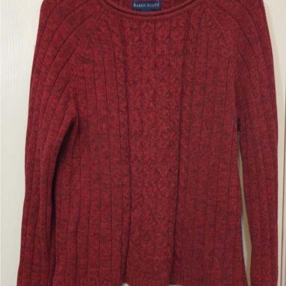 Karen Scott Women’s Peppered Red Pullover Cable Knit Sweater Small 100% Cotton - Picture 2 of 8